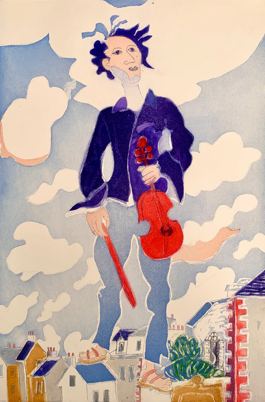 Julien et son violon dans le ciel de Paris, 2020